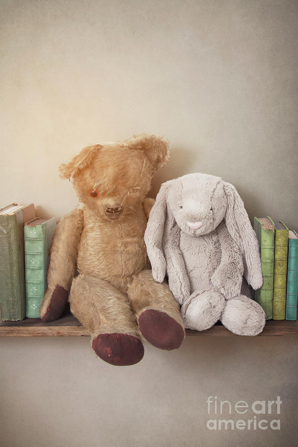 Vintage Toys On An Old Shelf With Books Photograph by Ethiriel Photography