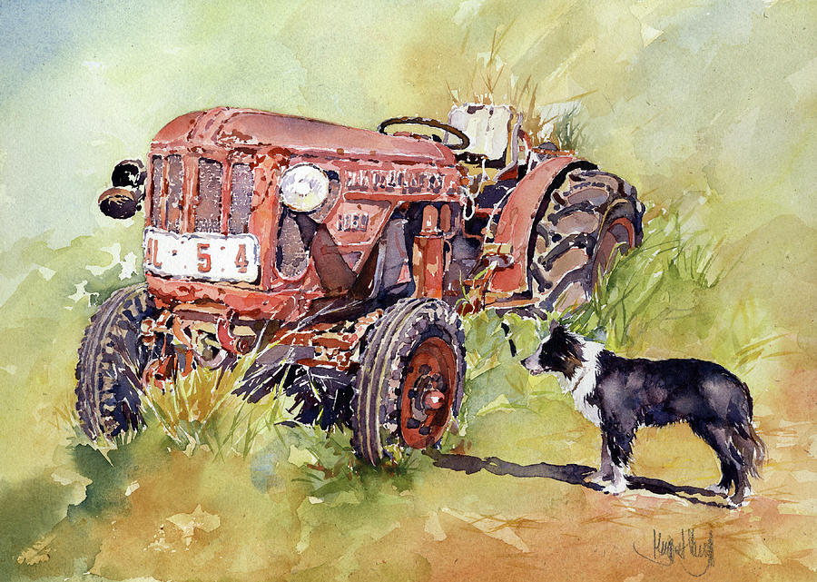 Vintage Tractor Witrh Collie Painting