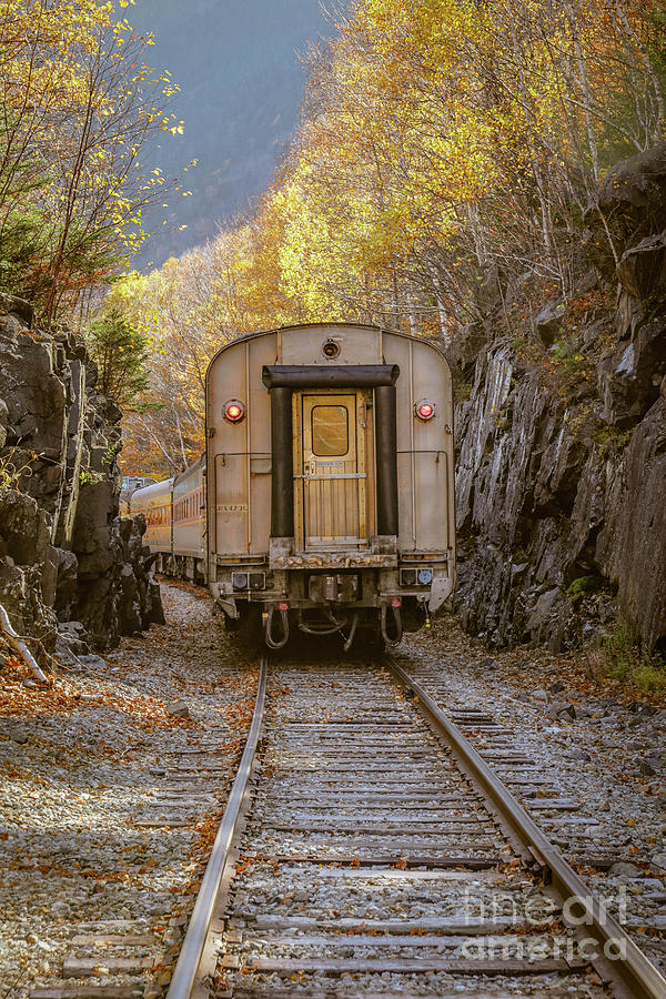 Vintage Train Near Willey Brook Bridge White Mountains New Hampshire Photograph by Edward Fielding