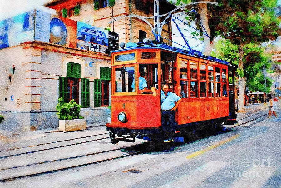 Vintage tram in Majorca Digital Art by David Fowler