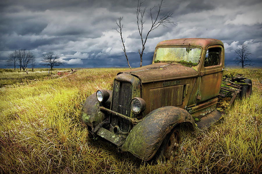Vintage Truck in a Grassy Field Rural Landscape Photograph by Randall Nyhof