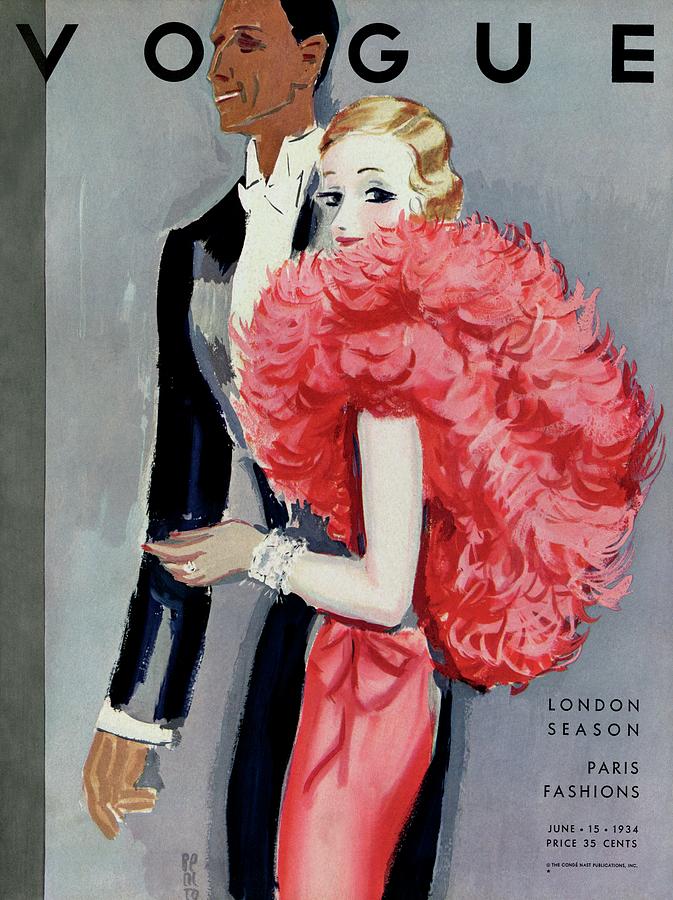 Vintage Vogue Cover Of A Couple In Evening Wear Painting by Eduardo Garcia Benito