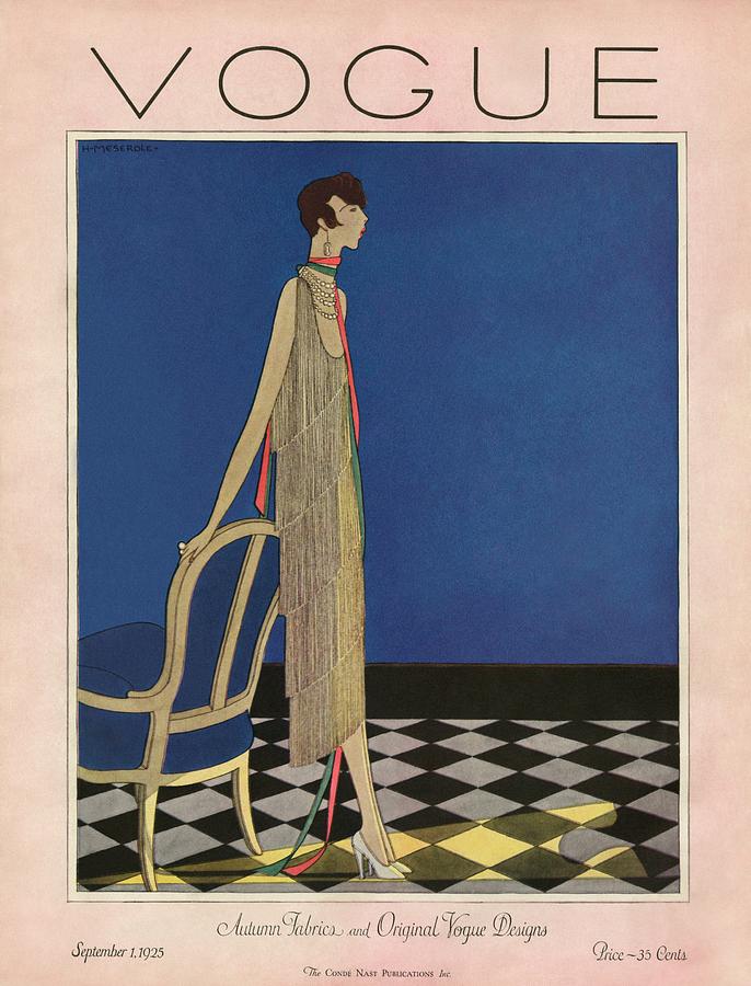 Vintage Vogue Cover Of A Flapper Leaning Painting by Harriet Meserole