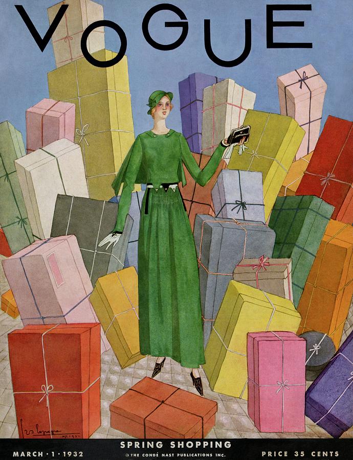 Vintage Vogue Cover Of A Woman Surrounded Painting by Georges Lepape