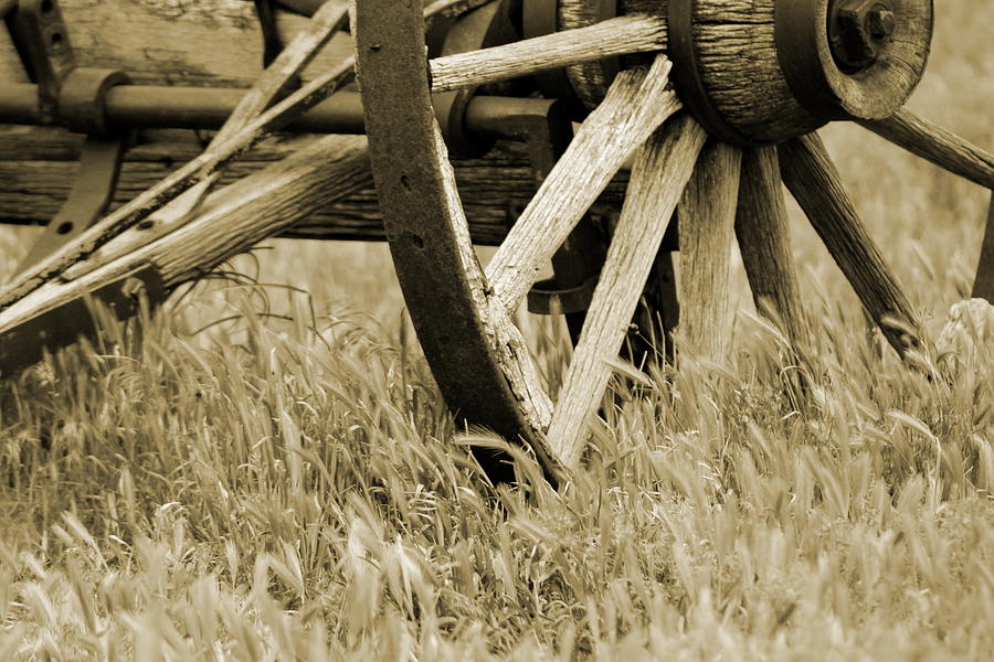 Sepia Photograph - Vintage Wagon Wheel in Sepia by Colleen Cornelius
