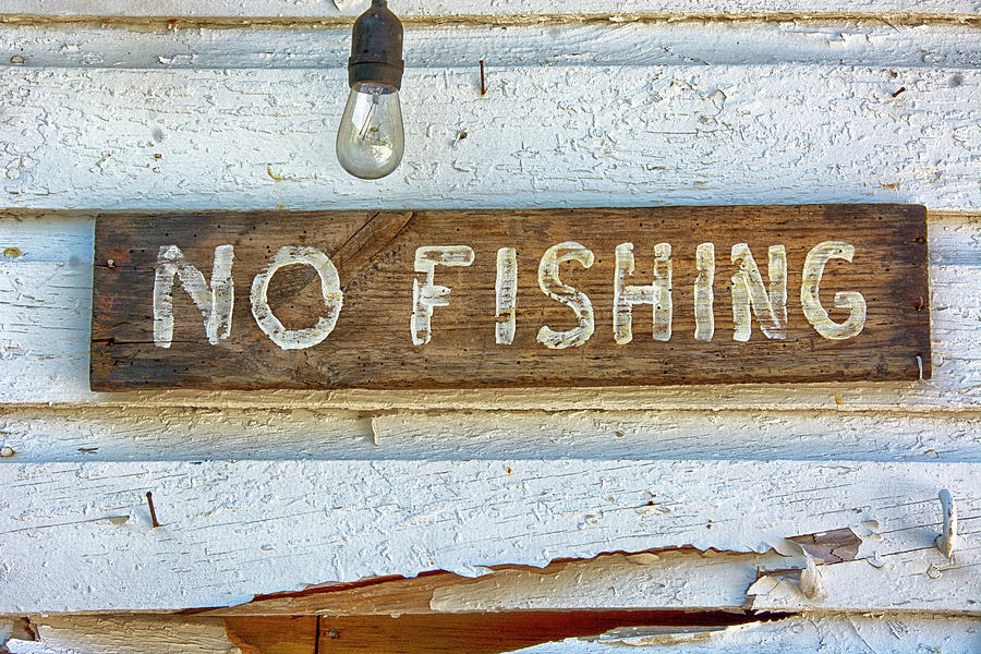 Vintage Weathered No Fishing Sign Photograph by Mitch Spence