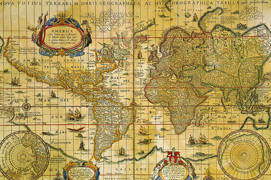 Vintage World Map Photograph by Comstock