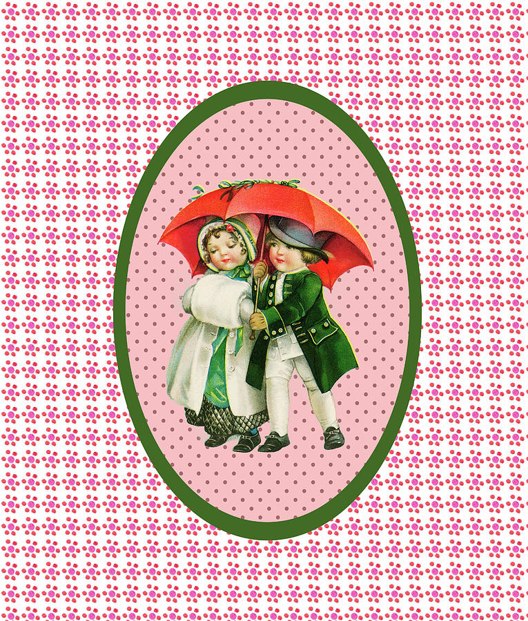 Vintage Mixed Media - Vintage Xmas Children With Umbrella by Effie Zafiropoulou