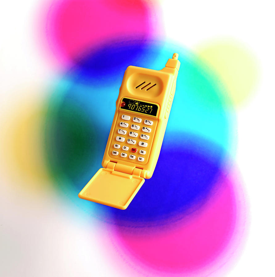 Device Drawing - Vintage Yellow Cell Phone by CSA Images