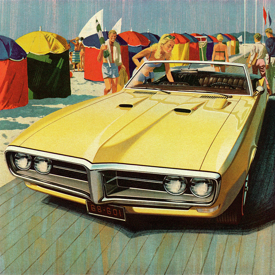 Summer Drawing - Vintage Yellow Convertible Car by CSA Images