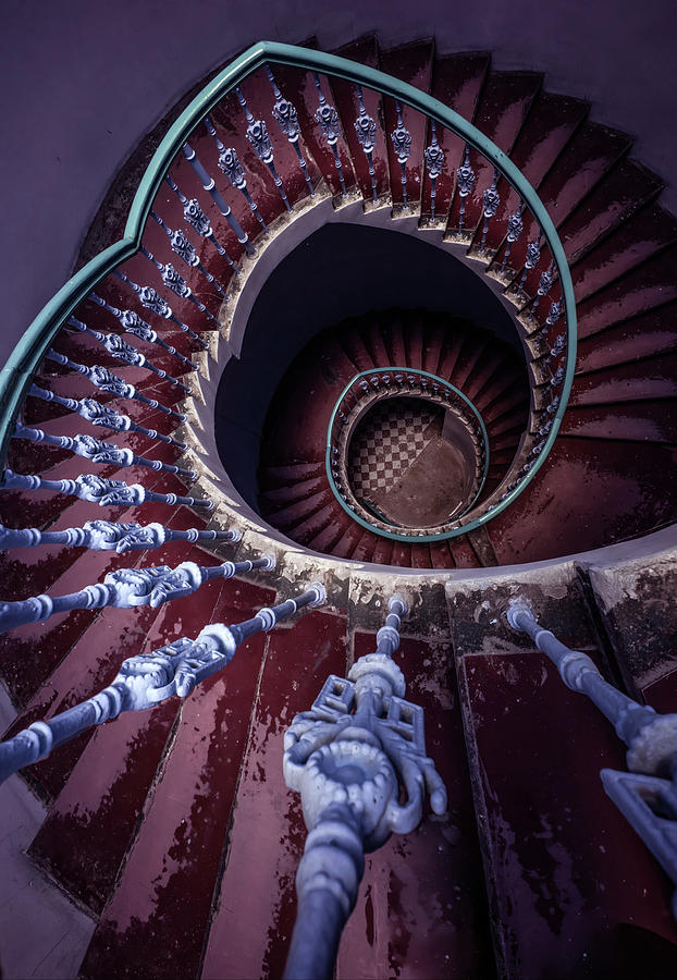 Violet and red spiral staircase Photograph by Jaroslaw Blaminsky