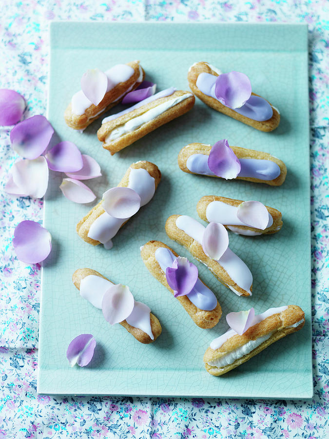 Violet Eclairs, With Icing And Petals Photograph by Karen Thomas