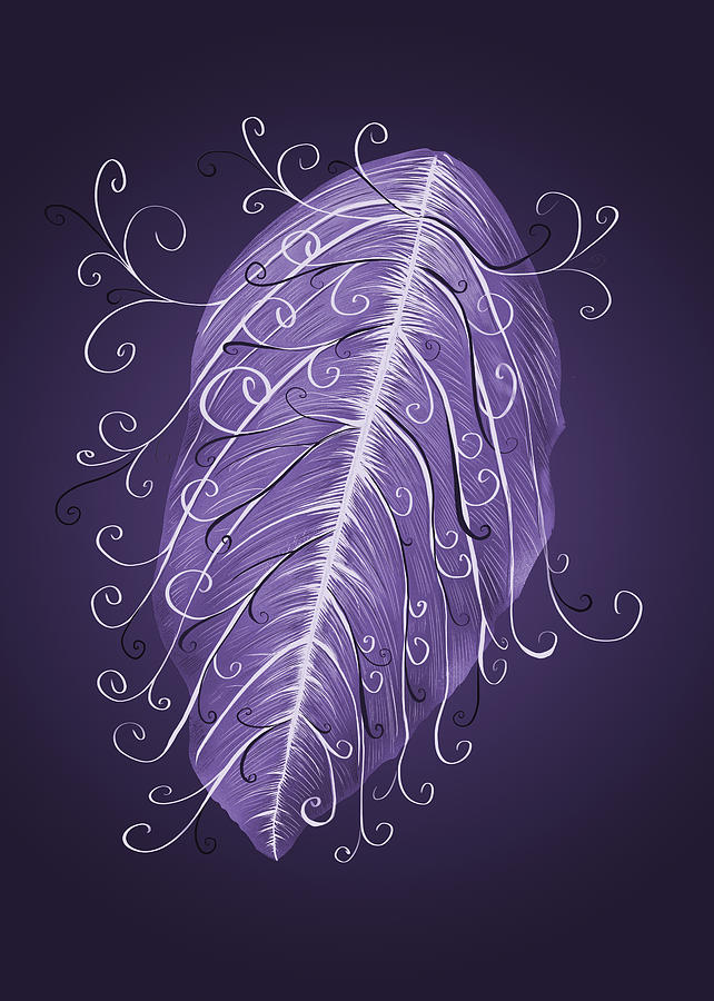 Violet leaf with swirls Digital Art by Boriana Giormova