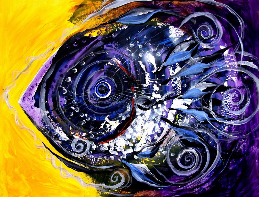 Violet Tri-Fish Painting by J Vincent Scarpace