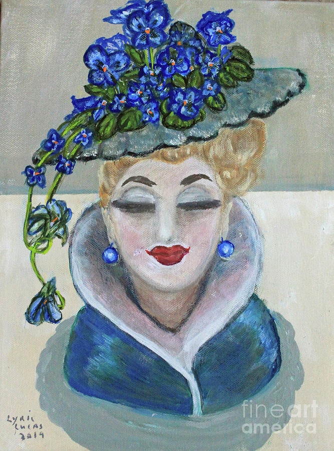 Violets in Head Vase Painting by Lyric Lucas