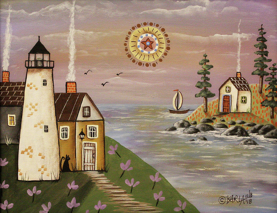 Lighthouse Painting - Violets Lighthouse by Karla Gerard