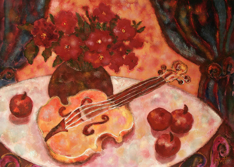 Violin And Pansies Painting by Lorraine Platt