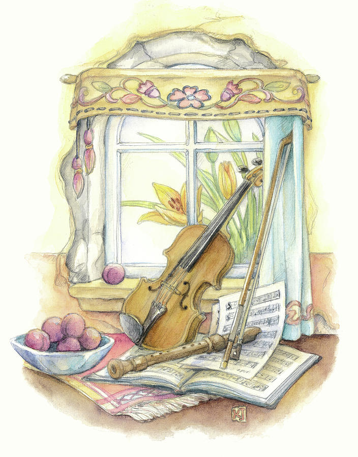 Violin Painting - Violin And Recorder by Kim Jacobs