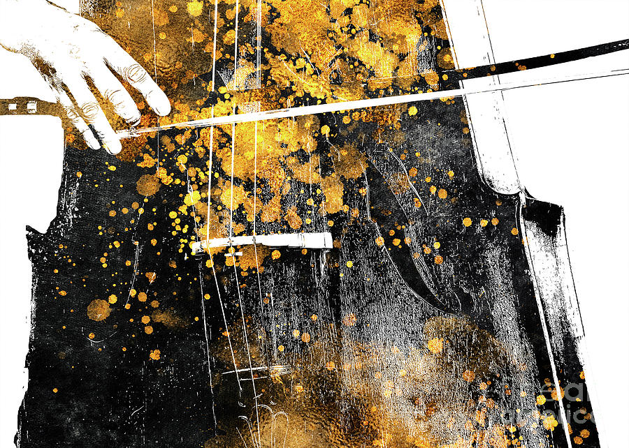 Violin music art gold and black  Digital Art by Justyna Jaszke JBJart