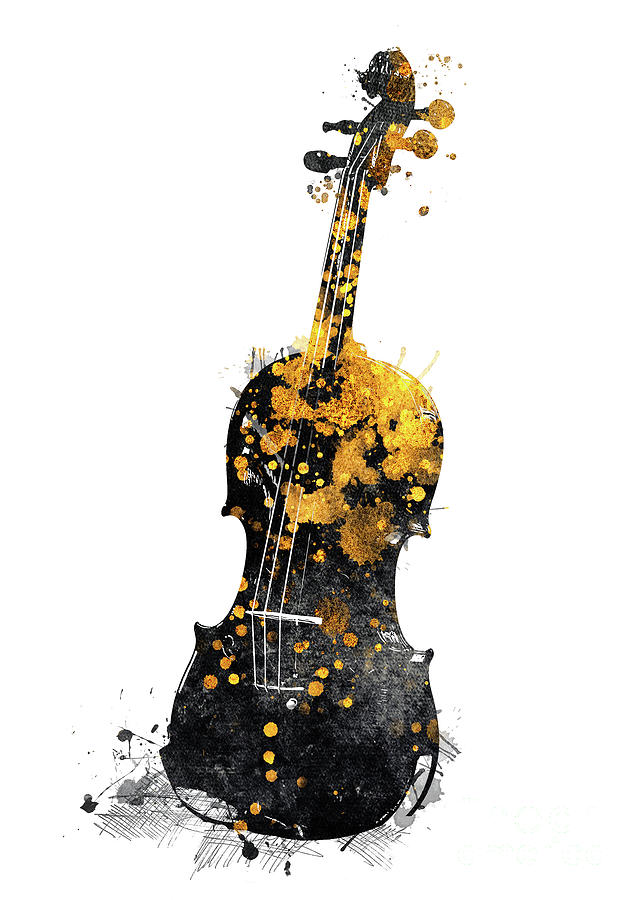 Violin music art gold and black #violin #music Digital Art by Justyna Jaszke JBJart
