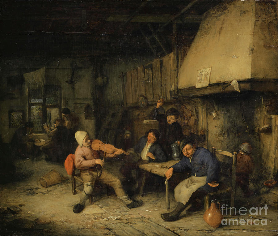 Violin Player And Drinking Farmers In A Tavern, 1663 Painting By 