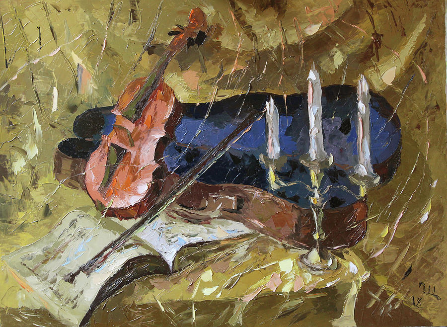 Palette Knife Painting - VIOLIN - Still life by Ara Ghevondyan