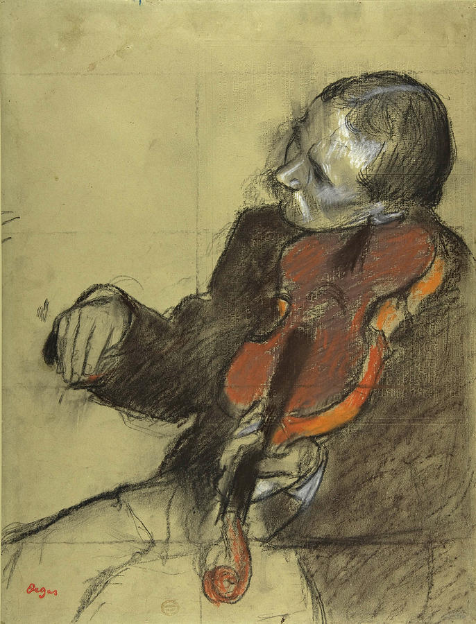 Violinist, Study for The Dance Lesson  Drawing by Edgar Degas