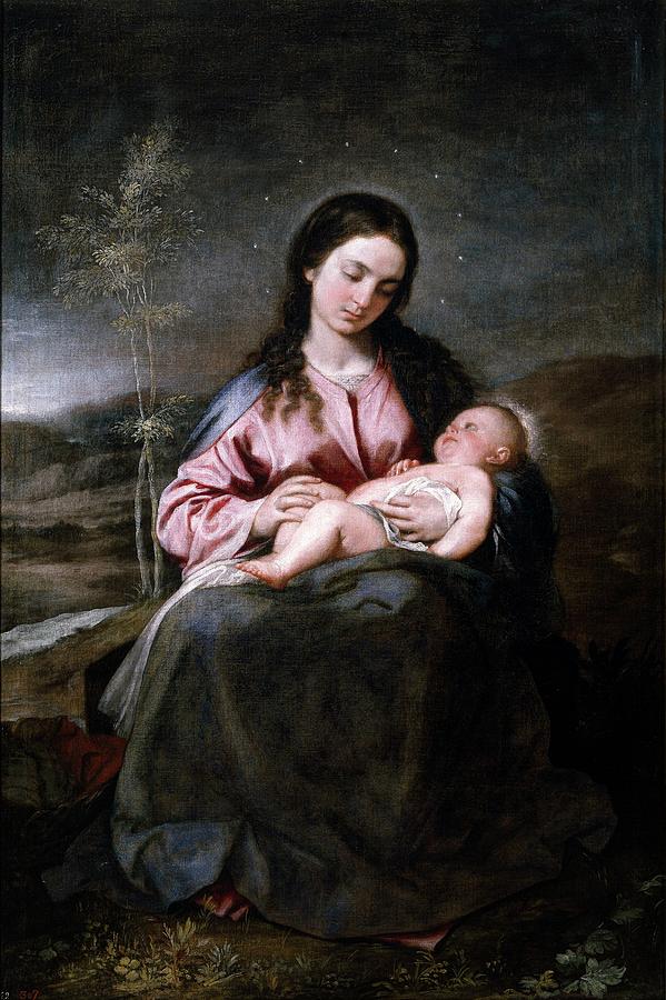 Alonso Cano Painting - Virgin and Child, ca. 1643, Spanish School, Oil on canvas, 162 cm x 107 cm, P00627. by Alonso Cano -1601-1667-