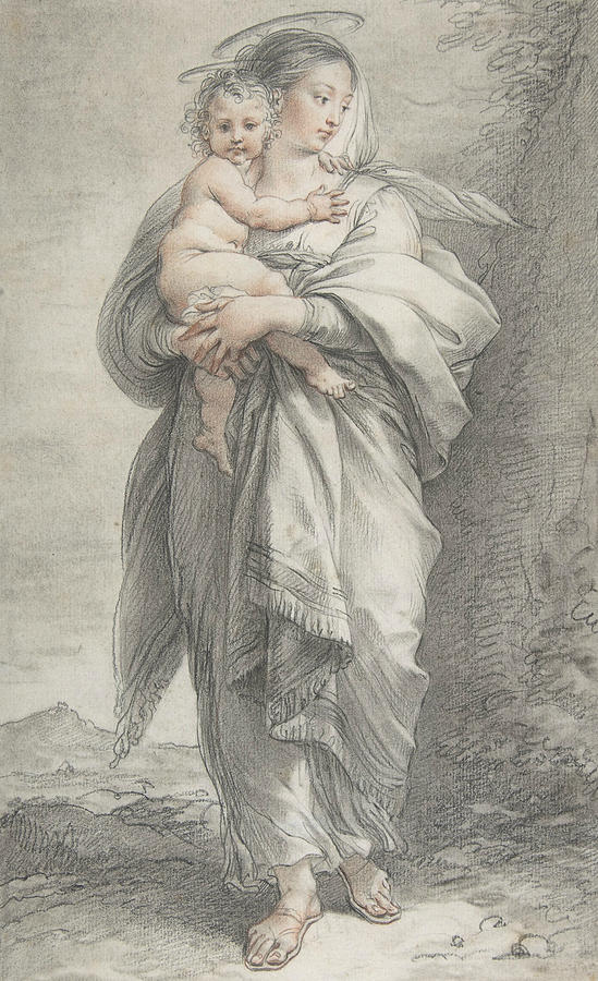 Virgin and Child Drawing by Giuseppe Cades