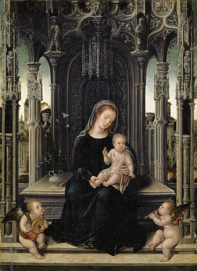 Madonna Painting - Virgin And Child With Music Making Angels by Bernard Van Orley