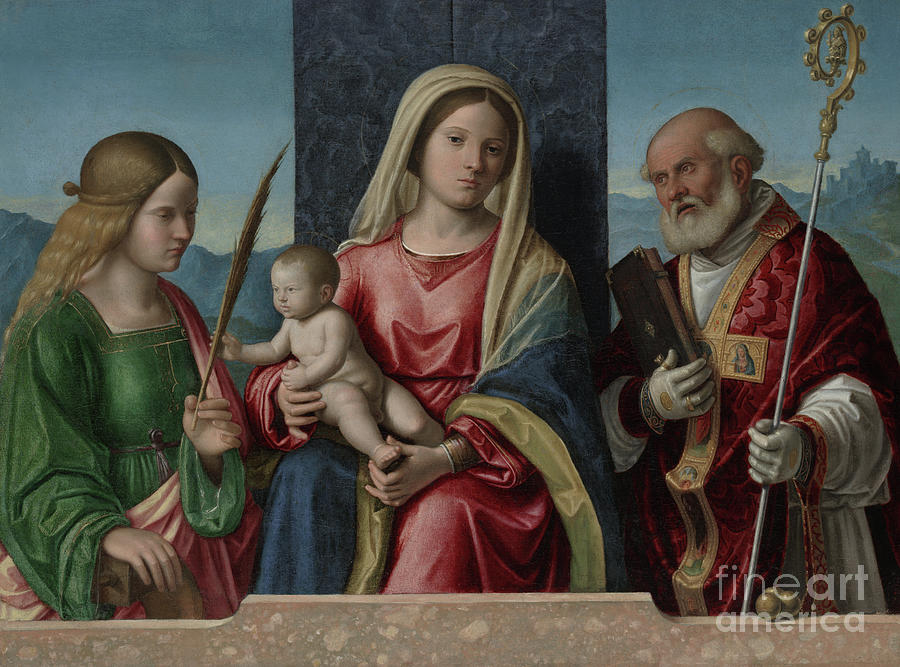 Virgin and Child with Saints Catherine and Nicholas Painting by Giovanni Battista Cima da Conegliano