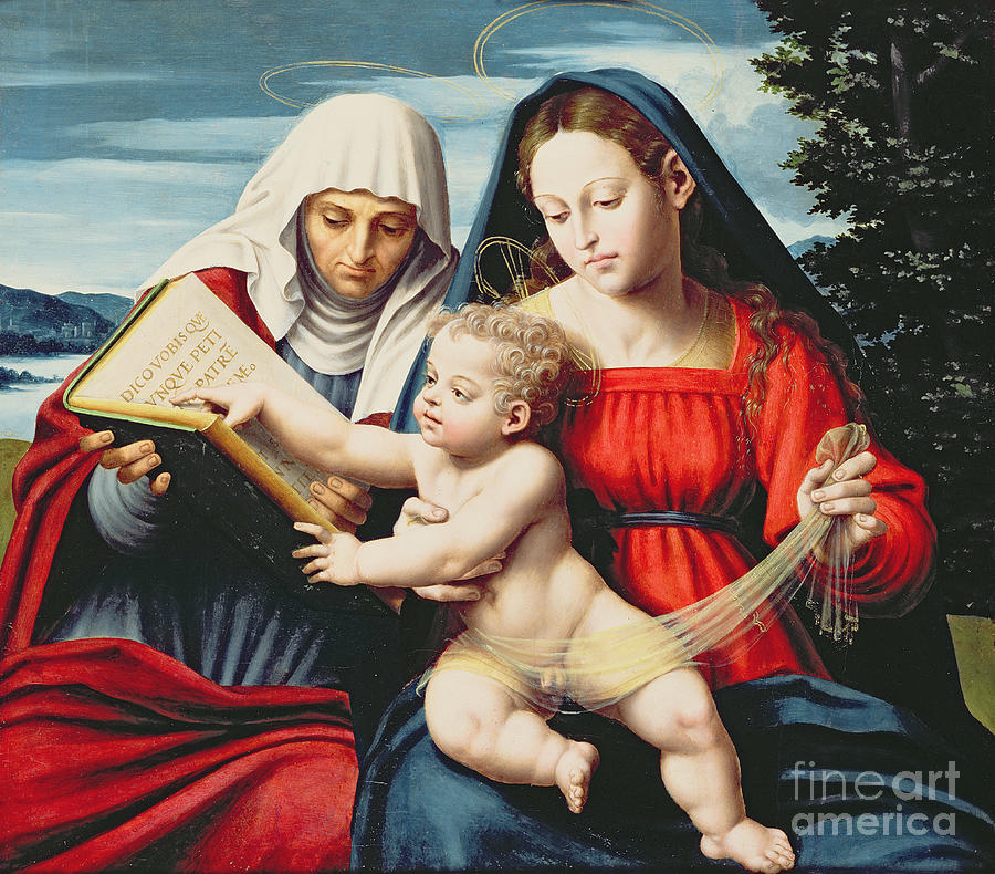 Reading Painting - Virgin And Child With St. Anne by Vicente Macip