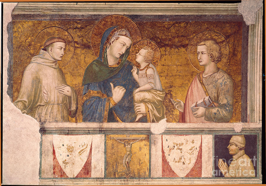 Madonna Painting - Virgin And Child With St. Francis And St. John The Evangelist by Pietro Lorenzetti