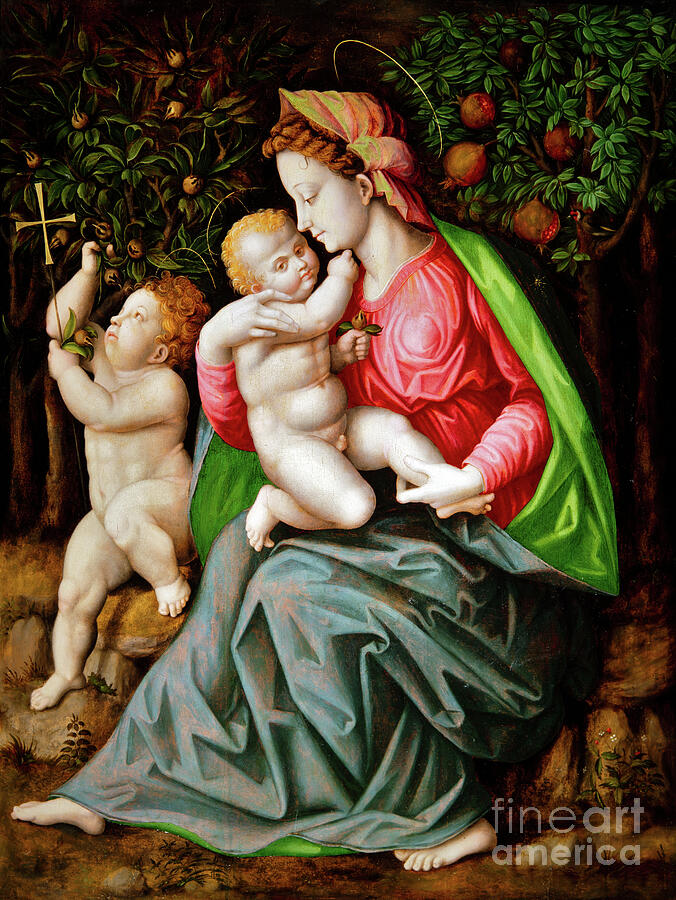 Madonna Painting - Virgin And Child With The Infant Saint John, 16th Century by Francesco Ubertini Il Bacchiacca