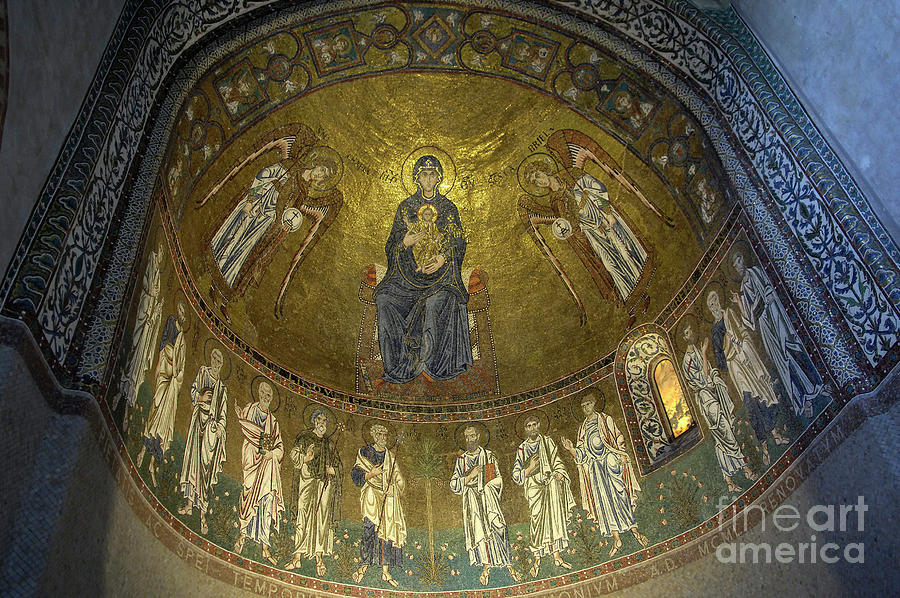 Architecture Painting - Virgin With Archangels And Apostles by Byzantine