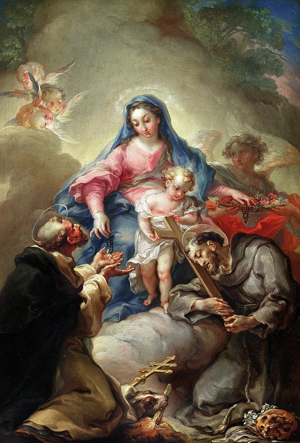 Religious Painting - Virgin With St. Francis And St. Dominic by Vicente Lopez Portana