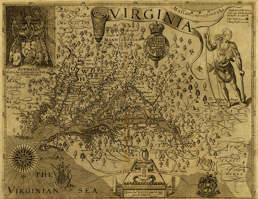 Map Painting - Virginia Discovered and described by john Smith - 1606 by Unknown
