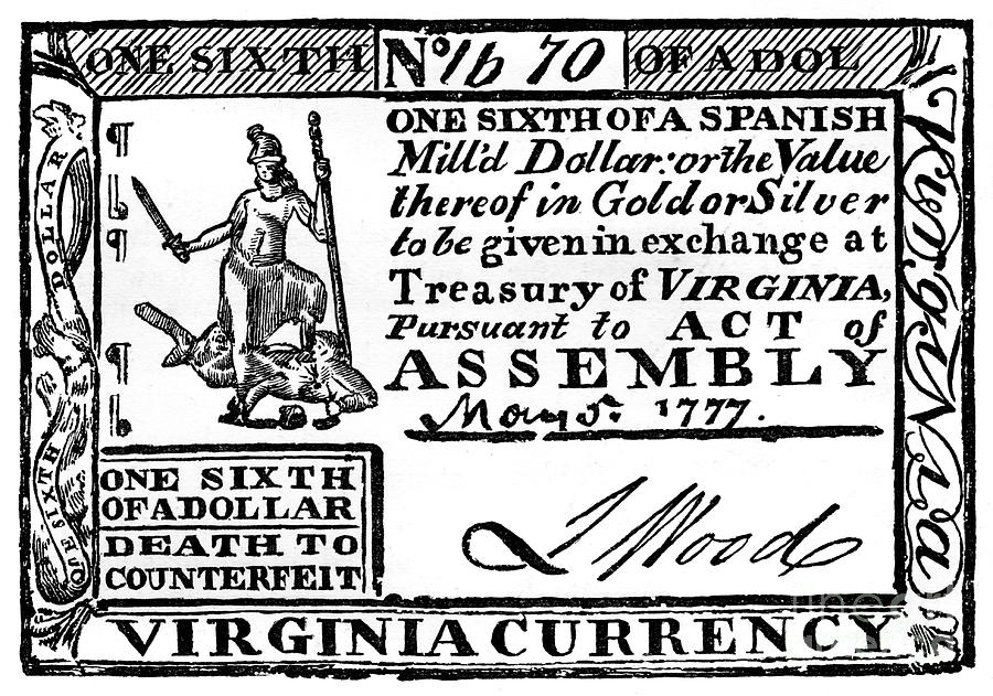 Virginia Paper Money, 1777 C1880 Drawing by Print Collector
