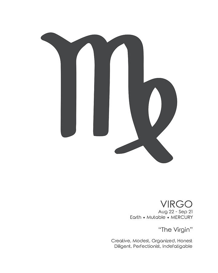 Black And White Mixed Media - Virgo Print - Zodiac Signs Print - Zodiac Posters - Virgo Poster - Black and White - Virgo Traits by Studio Grafiikka