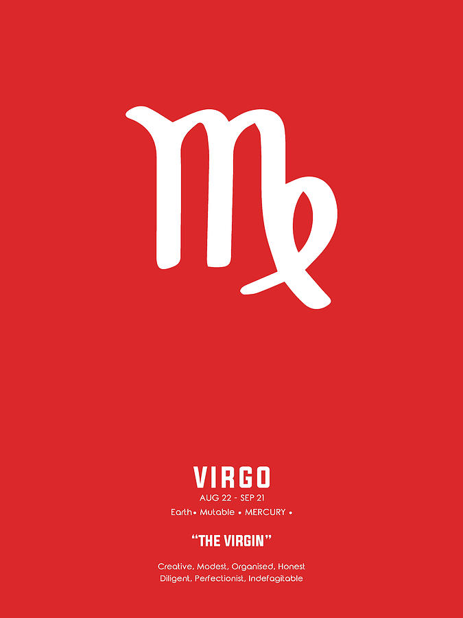 Virgo Print - Zodiac Signs Print - Zodiac Posters - Virgo Poster - Red And White - Virgo Traits Mixed Media