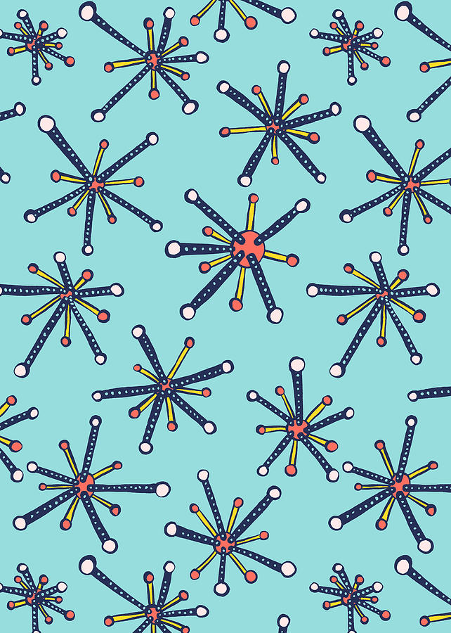 Virus Pattern Resembling Molecules - Retro Modern Microbiology Fun Mixed Media by Boriana Giormova