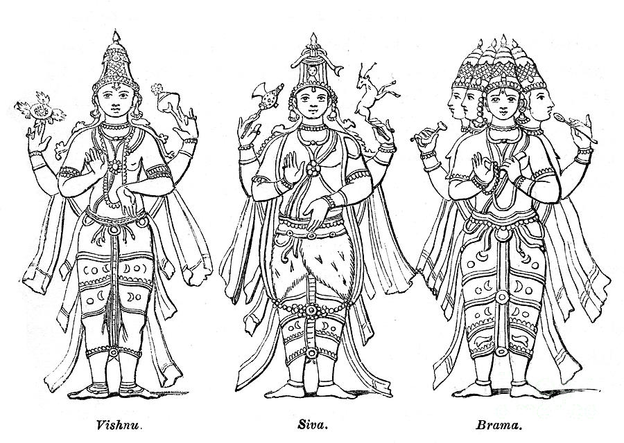 Vishnu, Shiva, And Brahma, 1847. Artist Drawing by Print Collector