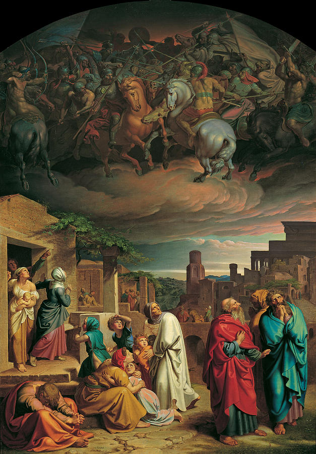 Vision of the inhabitants of Jerusalem before the conquest of the city by Antiochus IV Epiphanes Painting by Joseph von Fuehrich