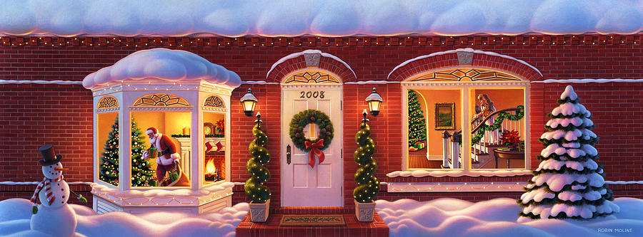 Christmas Painting - Visit from Santa  by Robin Moline