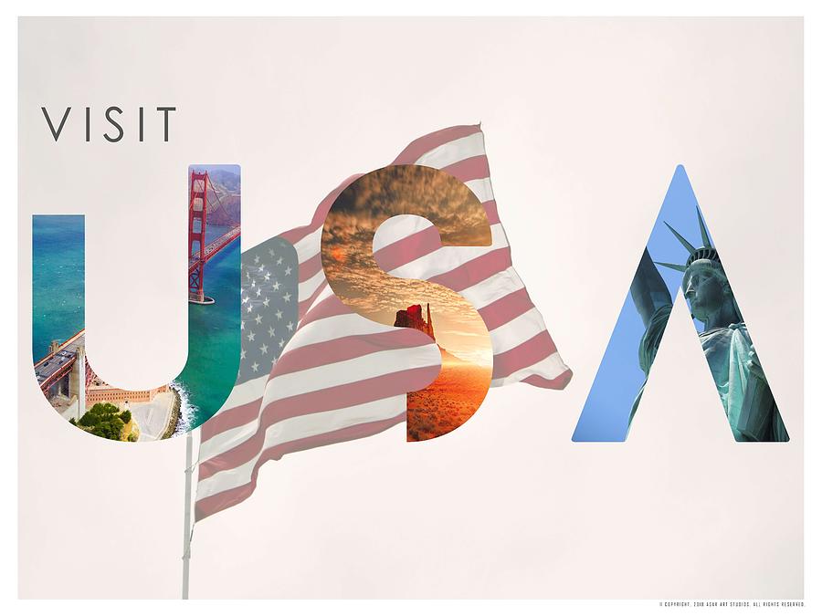 Visit USA Minimalist Travel Poster Painting by Celestial Images