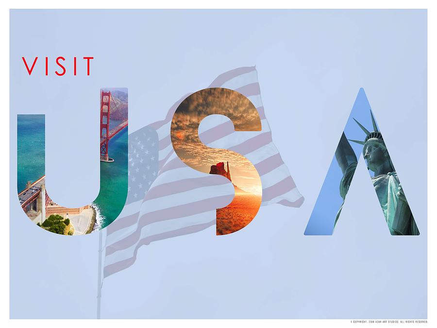 Visit USA Minimalist Travel Poster v2 Painting by Celestial Images
