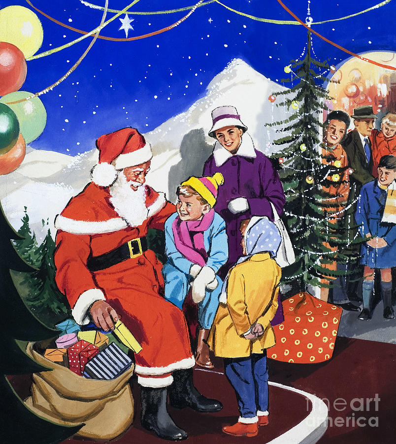 Visiting Father Christmas Painting by English School