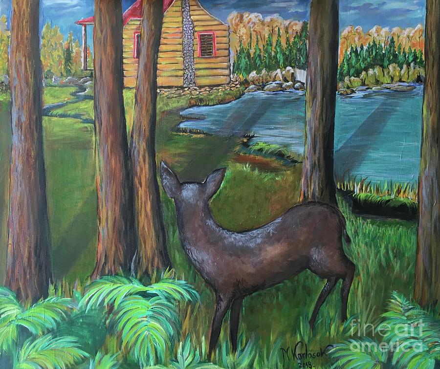 Visitor from woods Painting by Maria Karlosak