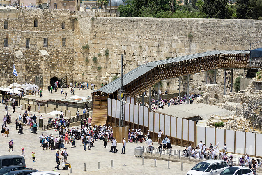 Visitors at the Western Wall in the Jewish Quarter of the Old Ci Photograph by William Kuta