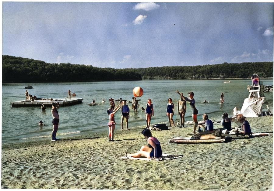 Visitors Swim, Play And Relax At Public Beach  1, Lake Of The Ozarks State Park Colorized By Ahmet A Painting